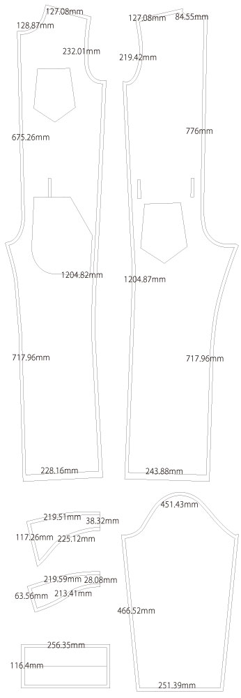 オールインワン ジャンプスーツ つなぎ 無料型紙 製図 詳細サイズ