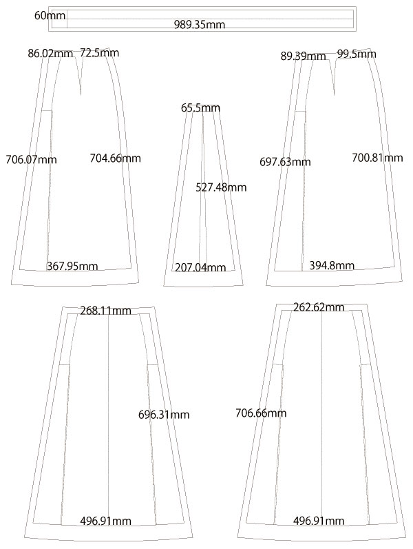 ボックスプリーツスカート 製図 詳細サイズ
