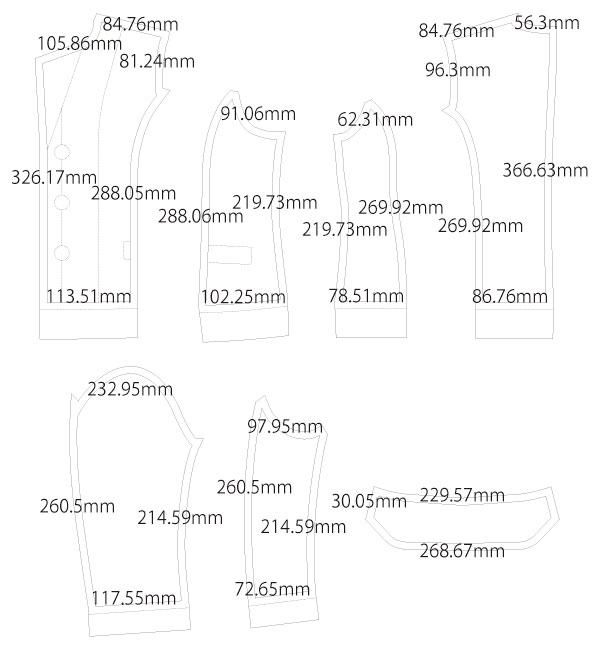 テーラードカラージャケット(学生服・制服) 製図 詳細サイズ