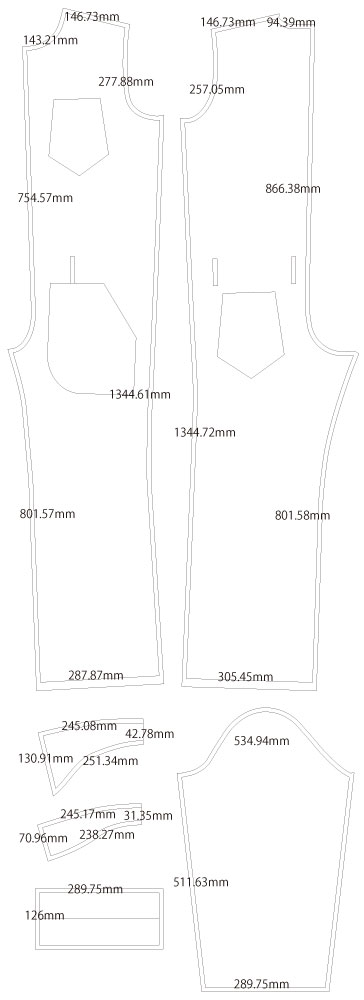 オールインワン　ジャンプスーツ　つなぎ　無料型紙　製図　詳細サイズ