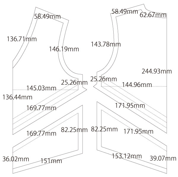 チアリーダー　チアガール　製図　詳細サイズ