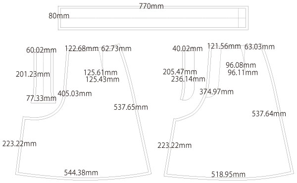 キュロットスカート　無料型紙　製図　詳細サイズ