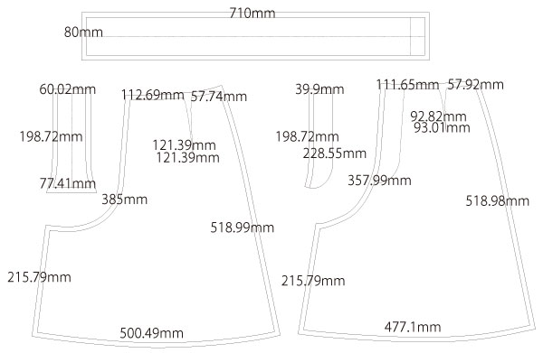 キュロットスカート　無料型紙　製図　詳細サイズ