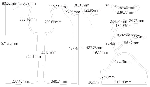 ネックバンドブラウス　台衿シャツ　無料型紙　製図　詳細サイズ
