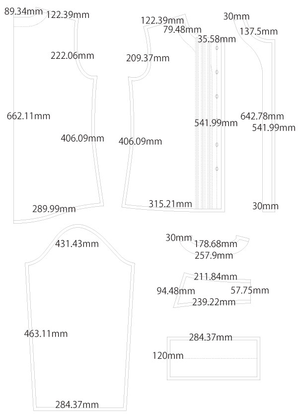 ピンタックシャツ ブラウス 無料型紙 製図 詳細サイズ