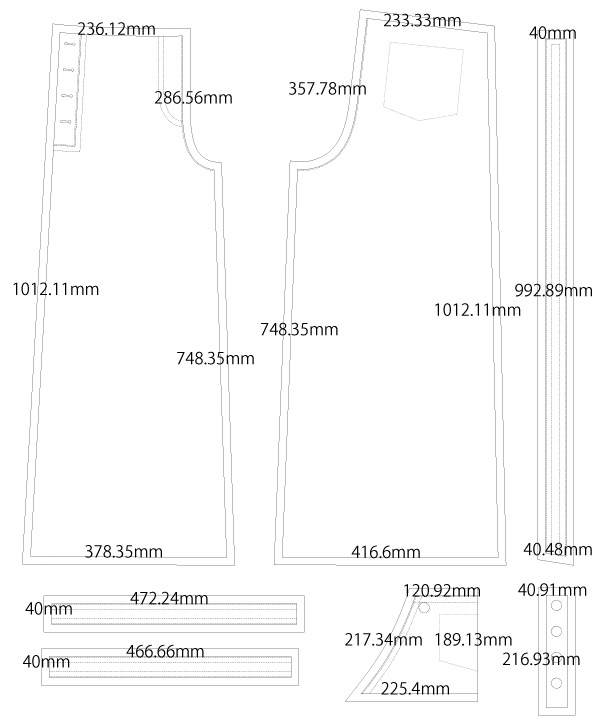 サロペット　無料型紙　製図　詳細サイズ